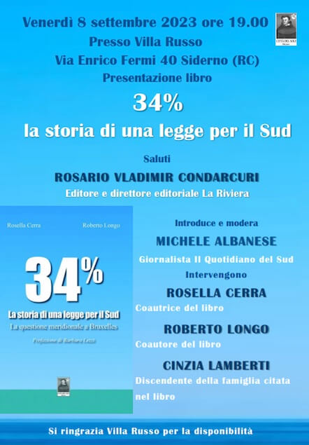 A Paola e Siderno presentazione del libro “34% La storia di una legge per il Sud